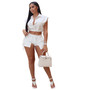 Women'S Button Down Turndown Collar Sleeveless Top Shorts Solid Casual Two-Piece Set Solid Elastic Casual