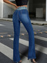 Women American Patchwork Contrast Color High Waist Bell-Bottom Denim Pants