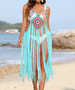 Women Tassel Patchwork Beach Holidays Blouse Sexy Sundress