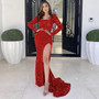 Fall/Winter Women's Sexy Long Sleeve Split Trailing Sequin Formal Party Evening Dress