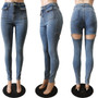 Women's Spring Summer Casual Ripped Pearl Embellished Slim Fit Denim Pants