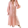 Spring Women's Fashion V-Neck Puff Sleeve Bohemian Linen Dress