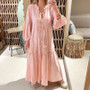 Spring Women's Fashion V-Neck Puff Sleeve Bohemian Linen Dress