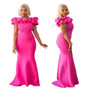 Women Solid Ruffle Collor Mermaid Dress Evening Dress