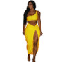 Plus Size Women Crinkled Solid Crop Top And Skirt Two Piece