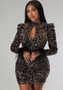 Fashion Cutout Long Sleeve Feather Low Back Sexy Cutout Sequin Nightclub Dress