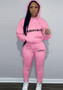 Womens Trend Letter Pringt Hooded Tracksuit Hoodies Sweatpants Two Piece Set