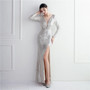 Long Sleeve Formal Party Shrinkage Chic Elegant Long Sequins Queen Fishtail Dress