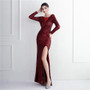 Long Sleeve Formal Party Shrinkage Chic Elegant Long Sequins Queen Fishtail Dress