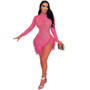 Ladies Fashion Sexy Mesh Beaded Bubble Feather Dress Women