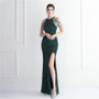 Beading Formal Party Chic Elegant Long Halter Neck Split Sequins Evening Dress