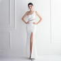 diamonds long one-shoulder banquet slim-fit fishtail wedding exhibition dress