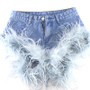 Women Sexy Patchwork Shaggy Denim Shorts