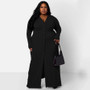 Plus Size Women Long Sleeve Ribbed Slit Dress