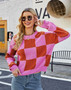 Women autumn and winter checkerboard long sleeve sweater