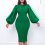 Women'S Spring Autumn Long Sleeve Plus Size Beaded Mesh Patchwork Career Bodycon Pencil Dress