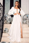 Autumn Women'S V-Neck Puff Long-Sleeved Slit Long Evening Dress