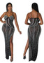 Women's Nightclub Party Sexy Sling Slit Beaded Dress