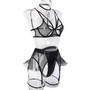 Hollow chest ring sexy lingerie Mesh See-Through leather four-piece set for sexy women