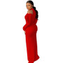 Women Sexy Solid Color Off-Shoulder Slit Dress Long Dress With Belt