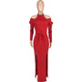 Women Sexy Solid Color Off-Shoulder Slit Dress Long Dress With Belt