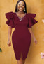 Women V-Neck Ruffle Sleeve Slit Beaded Dress