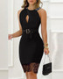 Women'S Cross Halter Neck Lace Slim Waist Bodycon Party Dress