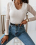 Women basic lace long sleeve rib top