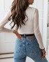 Women basic lace long sleeve rib top