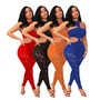 Women's Sexy Cutout Patchwork Solid Tight Fitting Nightclub Jumpsuit