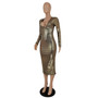 Ladies Chic Fashion Deep V Neckshiny Fabric Ladies Midi Bodycon Dress Party Wear