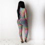 Striped Mesh Patchwork Casual Sexy Stretch Jumpsuit