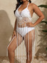 Plus Size Women's Sequin Patchwork Crochet Strap Tassel Holidays Long Dress Bikini Cover-Up