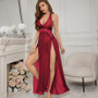 Women Slit Mesh Halter Neck Nightgown Sexy Lingerie