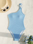 Women Solid Slash Shoulder Beach One Piece Swimsuit