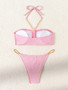 Women Sexy Strapless Solid Metal Chain Bikini Swimsuit Two Pieces