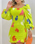 Spring Summer Women's Floral Puff Sleeve Dress