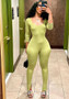 Sexy Solid Color Low Back Long Sleeve Slit Tight Fitting Street Jumpsuit