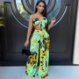 Women Casual Strap Printed Strapless Top and Wide Leg Pants Two-piece Set