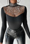 Women Beaded Mesh Patchwork Long Sleeve Top