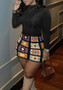 Women's Sexy Geometric Color Block Long Sleeve Pullover Top Multicolor Printed Skirt Two Piece Set