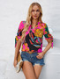 Summer Women's Fashion Print Casual V Neck Tie Short Sleeve Top