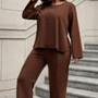 Solid Color Long Sleeve Loose Plus Size Two Piece Pants Set