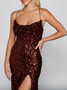 Women's Sweet Style Slit Sequin Strap Dress