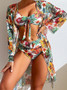 Swimwear Two Pieces Three-Piece Long Sleeve Bikini Printed Beach Swimsuit Women's Bikini Cover