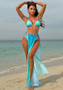 Gradient Mesh Long Skirt Drawstring Lace-Up Bikini Three-Piece Swimsuit