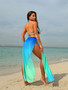 Gradient Mesh Long Skirt Drawstring Lace-Up Bikini Three-Piece Swimsuit