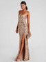 Women Sexy Off Shoulder Sequined Elegant Slit Formal Party Evening Dress