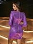 Women Sexy Tassel Sequin Long Sleeve Party Dress