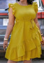 Plus Size Women Solid Pleated Casual Dress